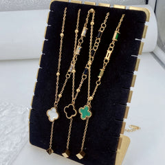 Clover Flower Mother Of Pearl Cubic Zirconia White 18K Gold Anti Tarnish Stainless Steel Necklace Chain For Women