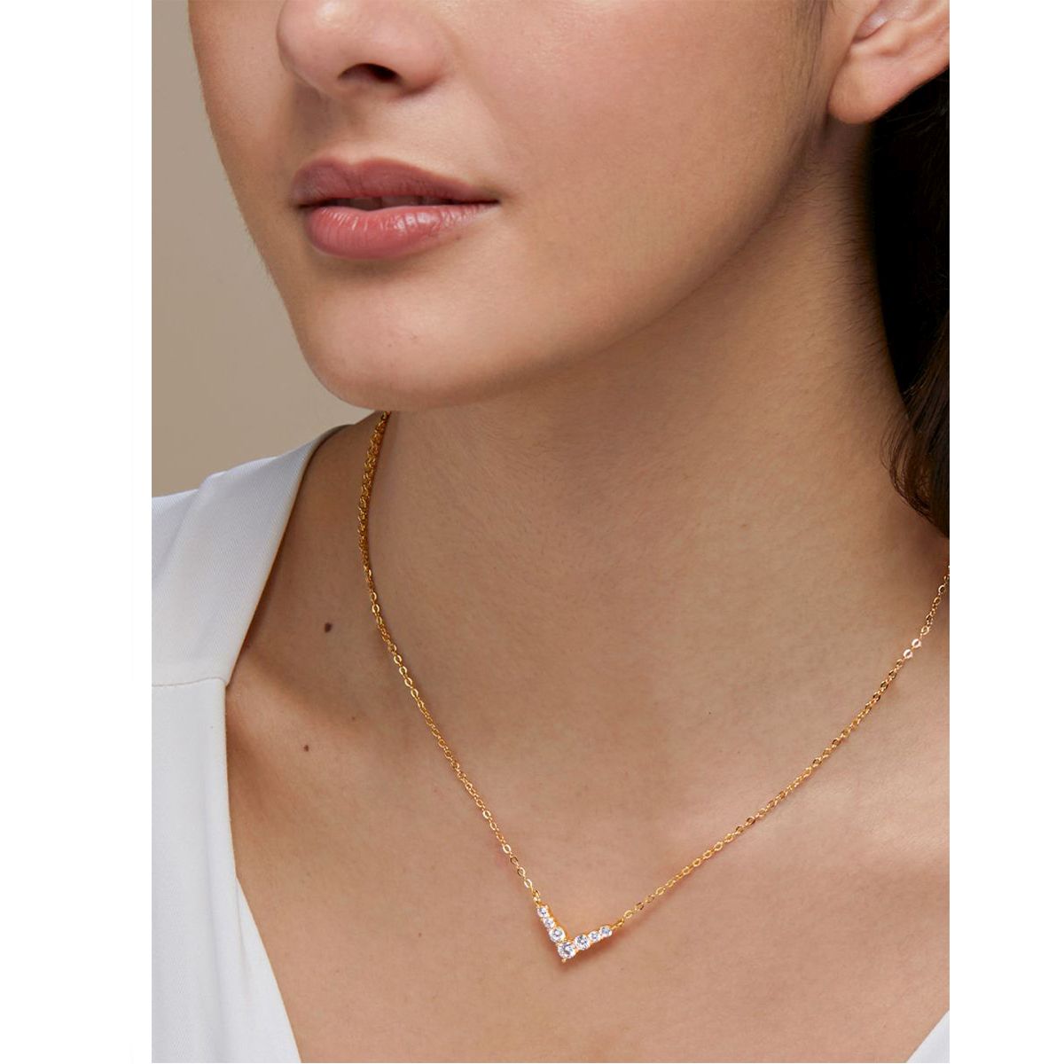 Copper Solitaires Cubic Zirconia Gold Necklace Link Pendant Chain For Women