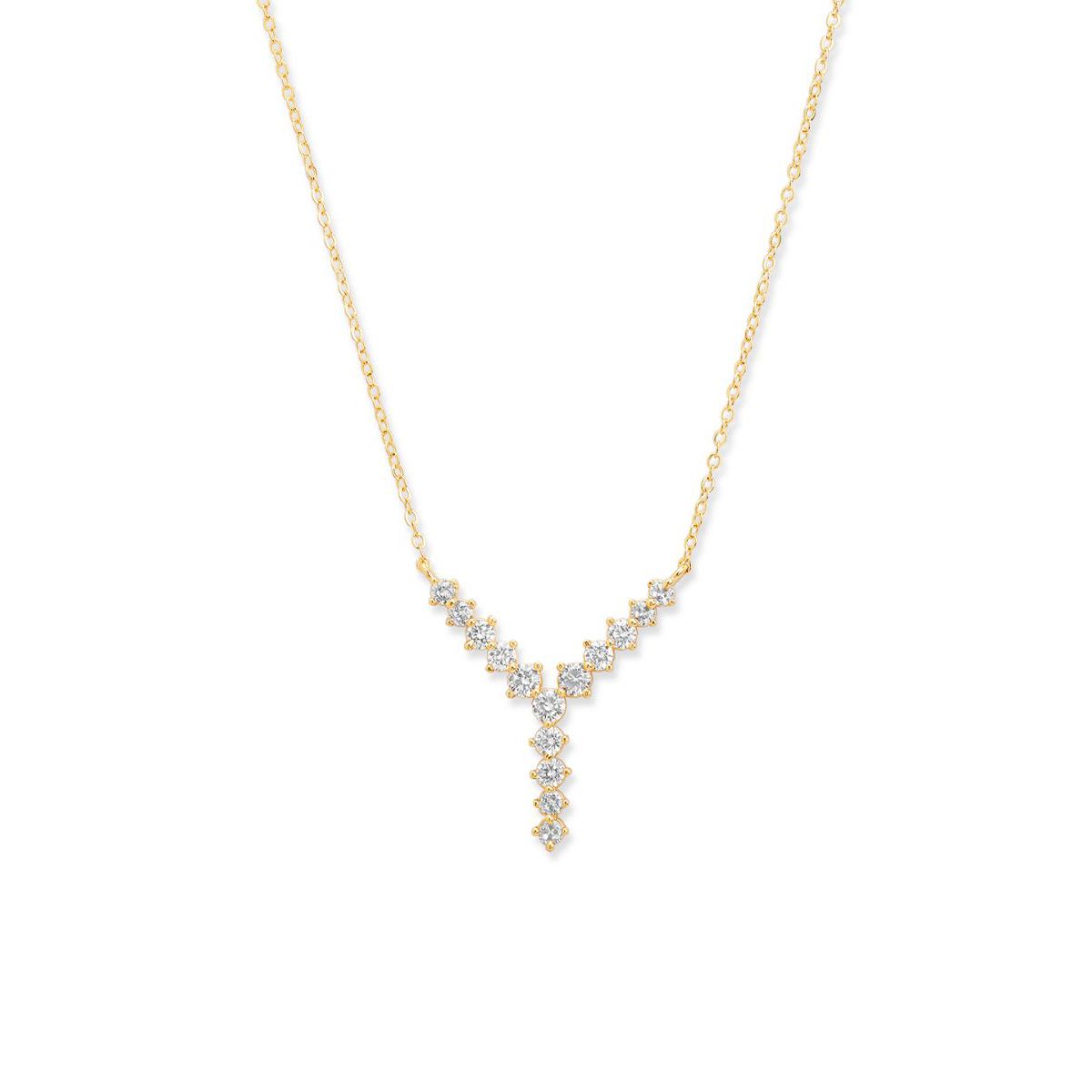 Copper Y Shape Solitaires Cubic Zirconia Gold Necklace Link Pendant Chain For Women