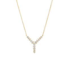 Copper Y Shape Solitaires Cubic Zirconia Gold Necklace Link Pendant Chain For Women