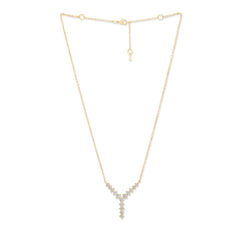 Copper Y Shape Solitaires Cubic Zirconia Gold Necklace Link Pendant Chain For Women