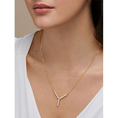 Copper Y Shape Solitaires Cubic Zirconia Gold Necklace Link Pendant Chain For Women
