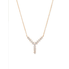 Copper Y Shape Solitaires Cubic Zirconia Gold Necklace Link Pendant Chain For Women