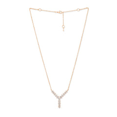 Copper Y Shape Solitaires Cubic Zirconia Gold Necklace Link Pendant Chain For Women