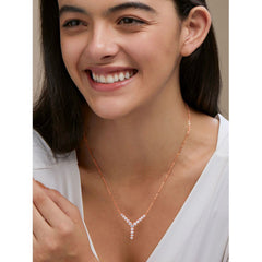 Copper Y Shape Solitaires Cubic Zirconia Gold Necklace Link Pendant Chain For Women