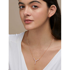 Copper Y Shape Solitaires Cubic Zirconia Gold Necklace Link Pendant Chain For Women