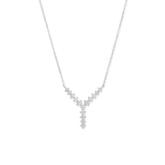 Copper Y Shape Solitaires Cubic Zirconia Gold Necklace Link Pendant Chain For Women