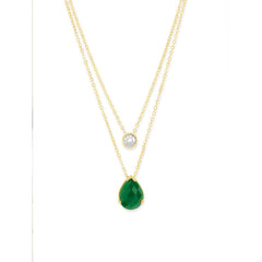 Copper Solitaires Cubic Zirconia Emerald Green Gold Link Chain Layer Necklace For Women