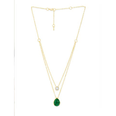 Copper Solitaires Cubic Zirconia Emerald Green Gold Link Chain Layer Necklace For Women