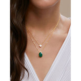 Copper Solitaires Cubic Zirconia Emerald Green Gold Link Chain Layer Necklace For Women