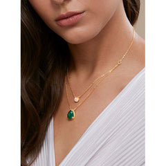 Copper Solitaires Cubic Zirconia Emerald Green Gold Link Chain Layer Necklace For Women