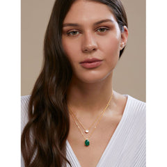Copper Solitaires Cubic Zirconia Emerald Green Gold Link Chain Layer Necklace For Women