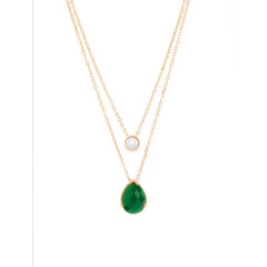 Copper Solitaires Cubic Zirconia Emerald Green Gold Link Chain Layer Necklace For Women