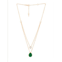 Copper Solitaires Cubic Zirconia Emerald Green Gold Link Chain Layer Necklace For Women