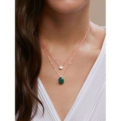 Copper Solitaires Cubic Zirconia Emerald Green Gold Link Chain Layer Necklace For Women