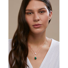 Copper Solitaires Cubic Zirconia Emerald Green Gold Link Chain Layer Necklace For Women