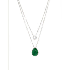 Copper Solitaires Cubic Zirconia Emerald Green Gold Link Chain Layer Necklace For Women