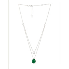 Copper Solitaires Cubic Zirconia Emerald Green Gold Link Chain Layer Necklace For Women
