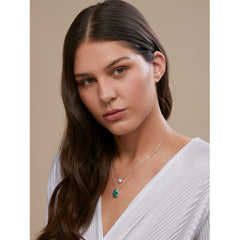 Copper Solitaires Cubic Zirconia Emerald Green Gold Link Chain Layer Necklace For Women