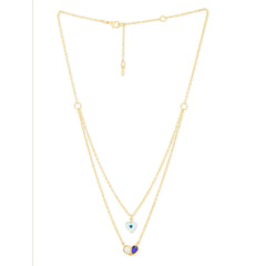 Copper Evil Eye Mother Of Pearl Cubic Zirconia Gold Link Chain layer Necklace For Women