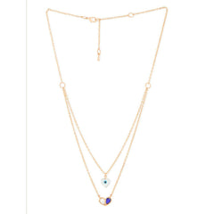Copper Evil Eye Mother Of Pearl Cubic Zirconia Gold Link Chain layer Necklace For Women