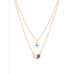 Copper Evil Eye Mother Of Pearl Cubic Zirconia Gold Link Chain layer Necklace For Women