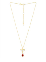 Copper Drop Cubic Zirconia Red Ruby Gold Link Pendant Chain Necklace For Women