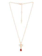 Copper Drop Cubic Zirconia Red Ruby Gold Link Pendant Chain Necklace For Women