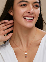 Copper Drop Cubic Zirconia Red Ruby Gold Link Pendant Chain Necklace For Women