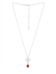 Copper Drop Cubic Zirconia Red Ruby Gold Link Pendant Chain Necklace For Women