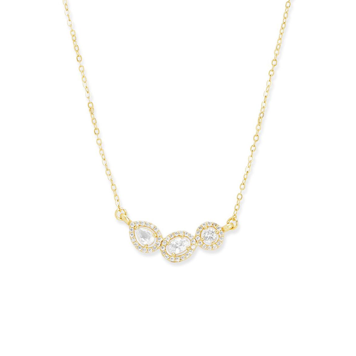 Copper Oval Pear Cut Solitaires Cubic Zirconia Gold Link Pendant Chain Necklace For Women