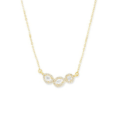 Copper Oval Pear Cut Solitaires Cubic Zirconia Gold Link Pendant Chain Necklace For Women