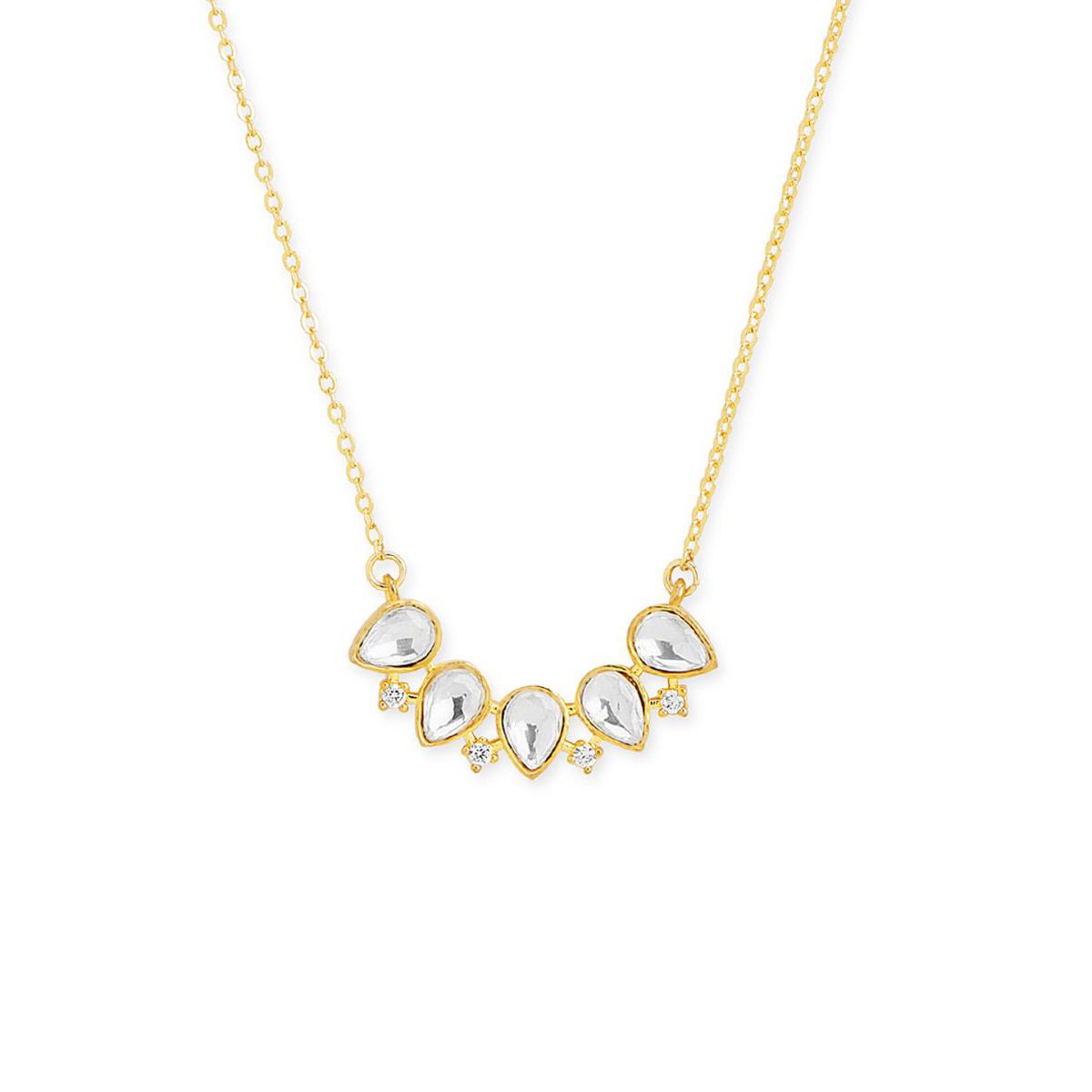 Copper Kundan Drop Cubic Zirconia Gold Link Pendant Chain Necklace For Women