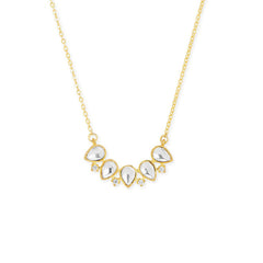 Copper Kundan Drop Cubic Zirconia Gold Link Pendant Chain Necklace For Women