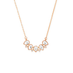 Copper Kundan Drop Cubic Zirconia Gold Link Pendant Chain Necklace For Women