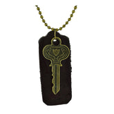 Vintage Bronze Key Genuine Brown Leather Funky Dog Tag Pendant Chain