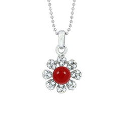 Flower Cz Maroon Brass American Diamond Pearl Necklace Pendant Chain