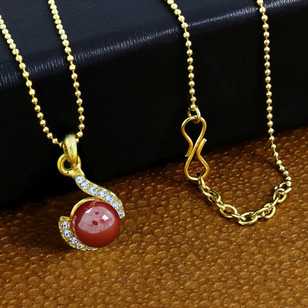 Daily 18K Gold Pink American Diamond Pearl Necklace Pendant Chain