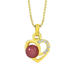Heart Cz 18K Gold Pink American Diamond Pearl Necklace Pendant Chain