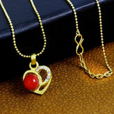 Heart Cz 18K Gold Pink American Diamond Pearl Necklace Pendant Chain