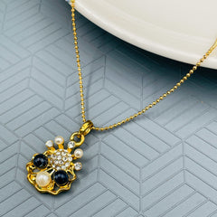 Floral 18K Gold American Diamond Pearl Necklace Pendant Chain