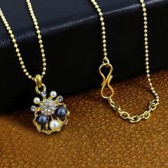 Floral 18K Gold American Diamond Pearl Necklace Pendant Chain