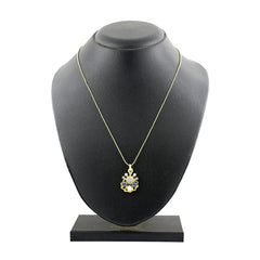 Floral 18K Gold American Diamond Pearl Necklace Pendant Chain