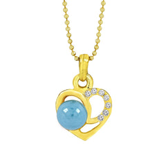 Heart Cz 18K Gold Blue American Diamond Pearl Necklace Pendant Chain