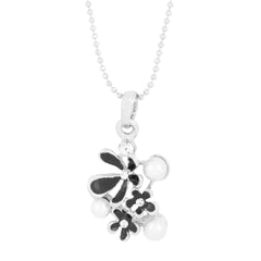 Enamel Cz Flower Black American Diamond Pearl Necklace Pendant Chain