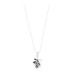 Enamel Cz Flower Black American Diamond Pearl Necklace Pendant Chain