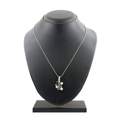 Enamel Cz Flower Black American Diamond Pearl Necklace Pendant Chain