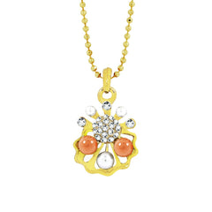 Floral 18K Gold American Diamond Pearl Necklace Pendant Chain