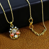 Floral 18K Gold American Diamond Pearl Necklace Pendant Chain