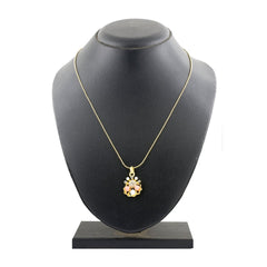 Floral 18K Gold American Diamond Pearl Necklace Pendant Chain